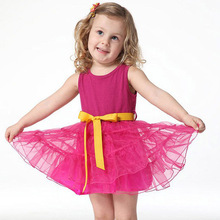 2016 Girls Princess One Piece Belt Tutu Dress Cotton Clothing Size 1-6Y
