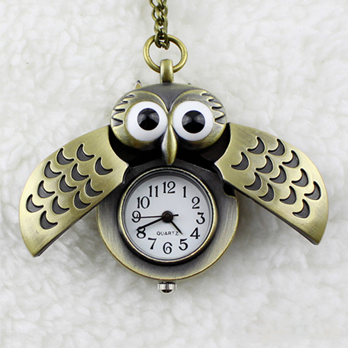 Fashion Retro Unisex Vintage Bronze Slide Smart Owl Pendant Antique Necklace Pocket Watch Gift High Quality