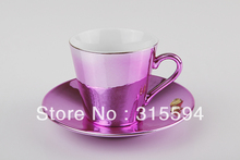 High quality 80CC Set of 3 porcelain with metallic finishing expresso coffee cups saucers 3 color