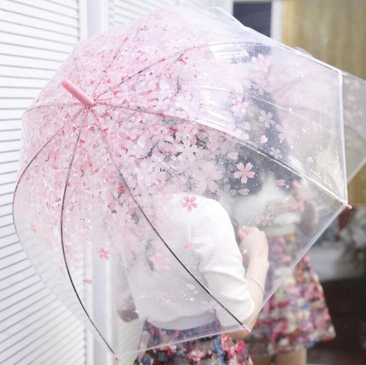 New-Fashion-Transparent-Clear-Umbrella-Cherry-Blossom-Mushroom-Apollo-Princess-Women-Rain-Umbrella-Sakura-Long-Handle