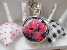 2015 new Marvel Super Heros Spiderman Necklace Pocket Watch Child Boy Watch Fashion 1pcs