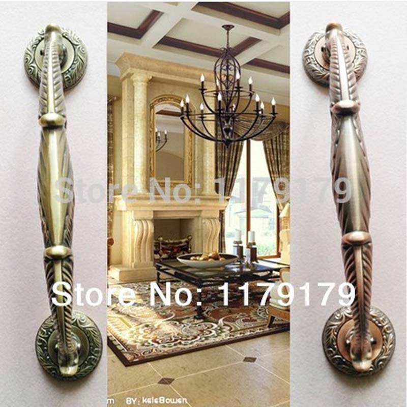 305mm Zinc  glass wooden door pull European antique copper  /brone door handle , door accessories hardware334