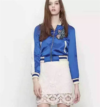 Floral Embroidery Blue Jackets Women 2016 Spring Fall New Short Ladies Jacket Fashion Bombers Femme 2016