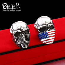 BEIER American Flag Stainless Steel Skull Ring for Man Personality Biker Jewelry Wholesale Factory Price BR8-283