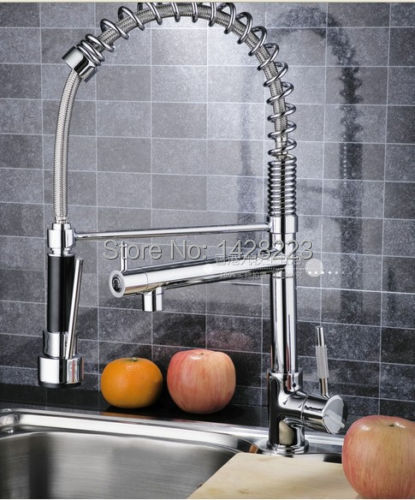 Chrome Finished Single Handle Double Spout Kitchen Faucet Deck Mounted Kitchen Vessel Sink Mixer Tap Chrome Finished Single Handle Double Spout Kitchen Faucet Deck Mounted Kitchen Vessel Sink Mixer Tap