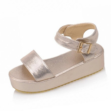 Summer Casual Women Sandals Ankle Strap Platform Shoes Woman Wedges Med Heels Buckle Sandals Black+Gold+Silver Popular Shoes