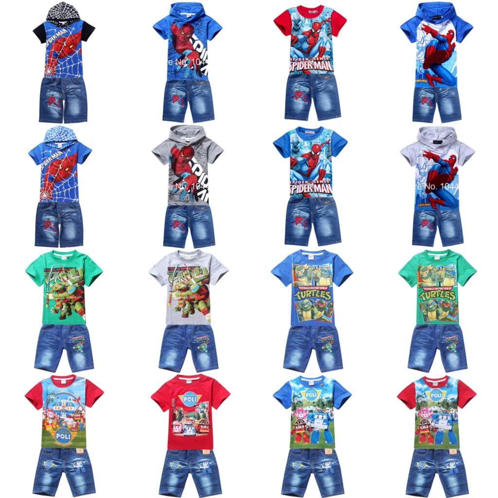 2014 new spiderman boys clothing sets,fashion summer kids t shirt jeans short clothes set,retail baby children outfits