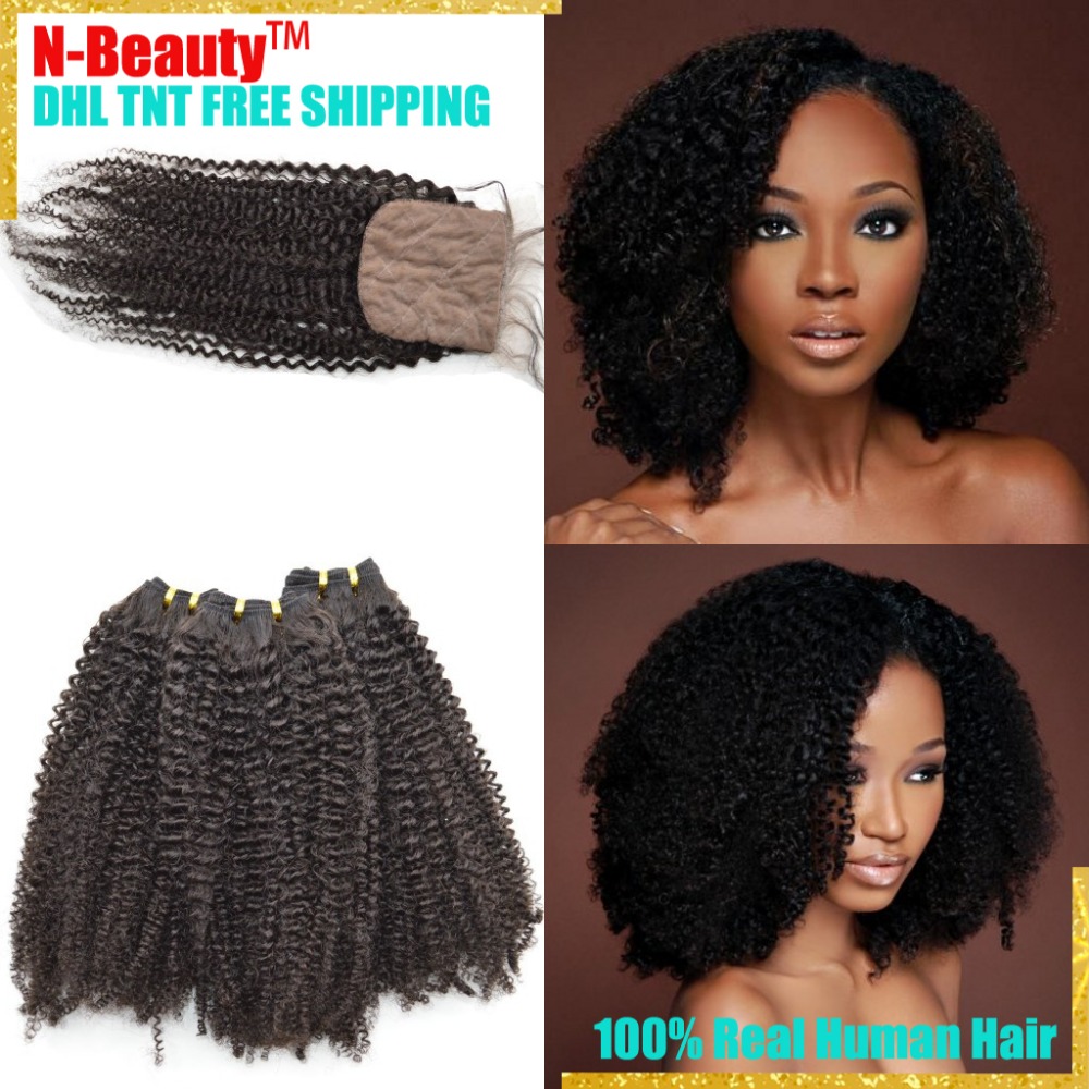 8A Mongolian Afro Kinky Curly Virgin Hair With Closure 3 Bundles With Closure Hair With Closure Human Hair Weave With Closure
