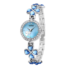 KIMIO Women Crystal Watch Elegant Crystal Watch for Lady Dress Watches Lucky Four leaf Clover Design