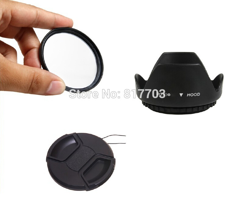 52mm 52 mm Flower Lens Hood +UV Filter +Lens Cap for for Sony 18-55,55-200,55-250 for canon nikon PK DSLR