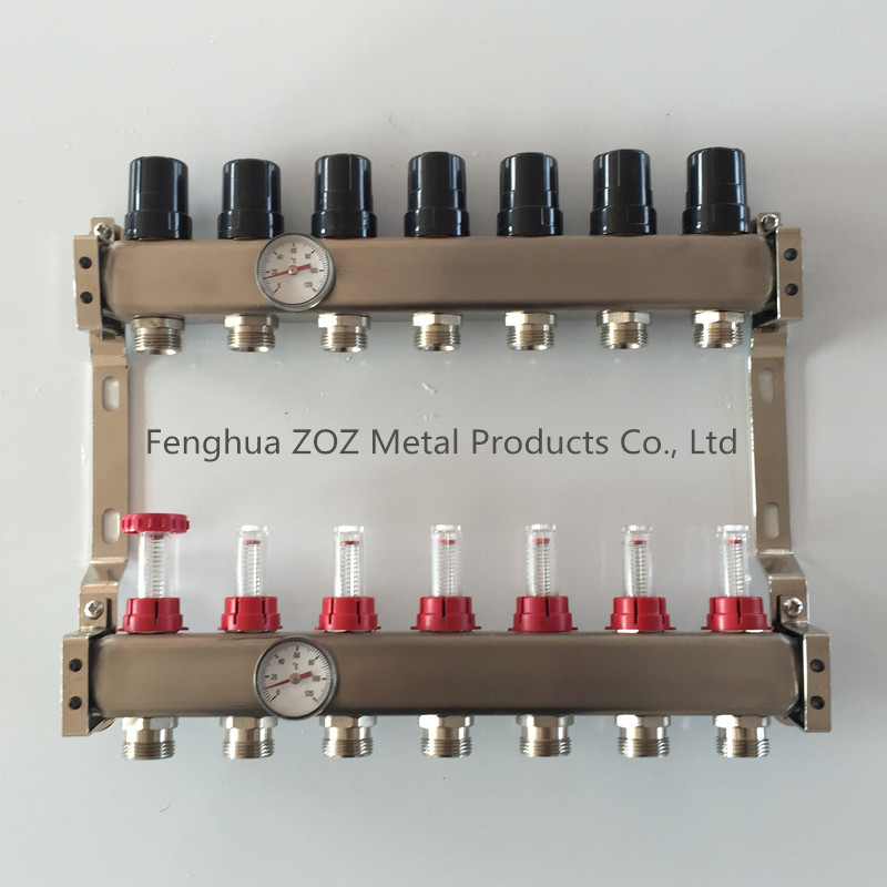 Stainless Steel Underfloor Heating Manifold Assembly w/ Flow Meterin