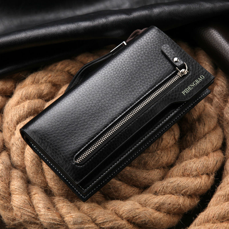 hot sales men's wallet new fashion brand zipper leather purse within pocket multifunctional business long man clutch wallet