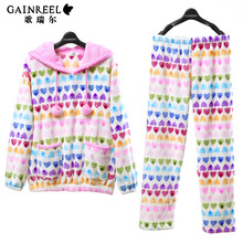Song Riel sweet Dongkuan flannel pajamas for men and women can love shaped hooded lovers graceful