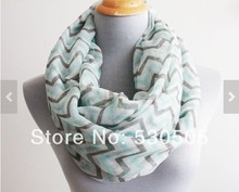 Mint and Gray Chevron and Color Block Infinity Scarf Chunky and Silky Mint Green Scarf Infinity Scarf Loop Scarf