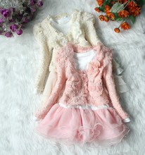 2015 New Autumn Winter Lolita Girl Dress Floral Children`s Dress Kids Dresses For Girls 2Pc/set Coat+Dress Toddler Girl Clothing