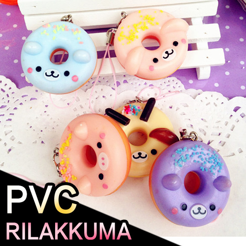 12pcs lot-5cm PVC Kawaii Rilakkuma bear donut phone/bag charms mix color order FREE SHIPPING