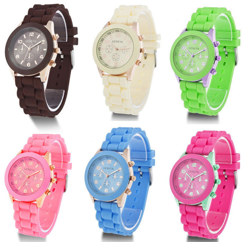 2014 Unisex Women Ladies Boys Girls Geneva Silicone Jelly Golden Quartz Wrist Watch L05595