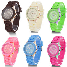 2014 Unisex Women Ladies Boys Girls Geneva Silicone Jelly Golden Quartz Wrist Watch #L05595