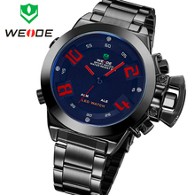Nuevo WEIDE militar Sports Diver reloj de acero completo reloj de pulsera de cuarzo alarma fecha día Anaglog y Digital LED Dual Time