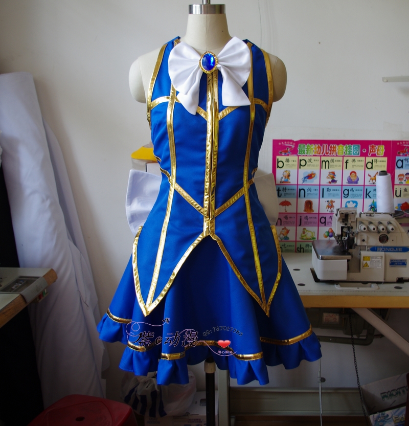 New Anime Fairy Tail Lucy Heartfilia Cosplay Blue Gold Costume