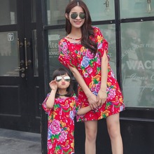 Mother daughter dresses summer style fashion flower women dress robe vestidos mom and daughter dress family matching clothes