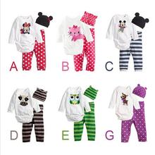 2015 Hot Newborn Carters Baby Girl Clothing Set Romper Hat Pants 3 pcs Infant Baby Boys