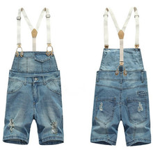 Shorts Denim Bib Overalls Men Summer Style 2016 Male Denim Jumpsuit Ripped Jeans Coverall Blue Salopette Homme Cargo Pants M-XXL