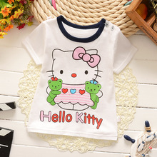 Cartoon Hellokitty 100% Cotton Short Sleeve Kids Girls T-shirts 2016 Fashion Children 1-5 Years Girls Tshirts Baby Girls Clothes