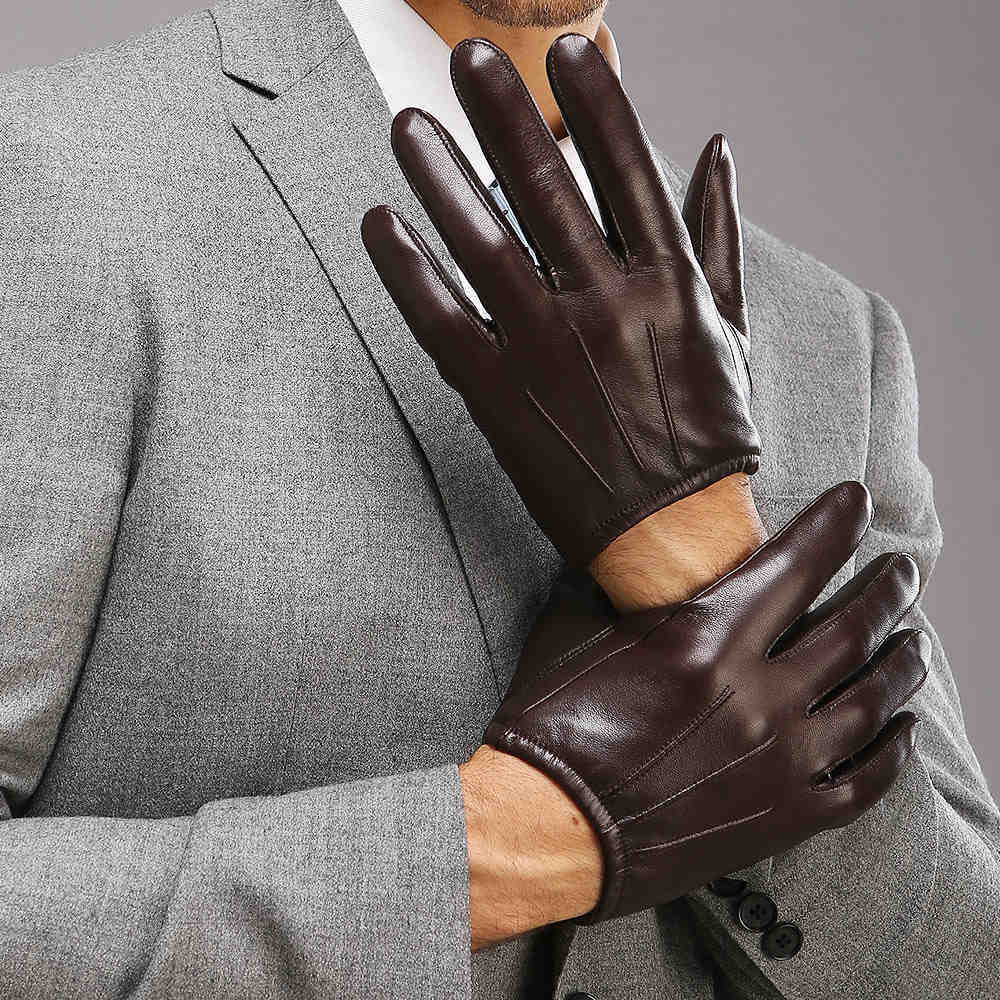 2016 Top Fashion Men Genuine Leather Gloves Wrist Sheepskin Glove For