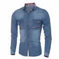 New 2016 Brand Men Denim Shirt Slim Fit Casual Jeans Shirt Long Sleeve Male Cowboy Shirts