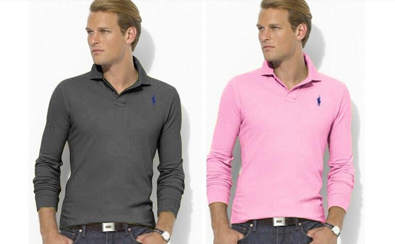 2015 spring small horse logo mens polo brands business lapel long sleeve polo men shirt classic