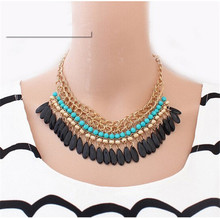 2015 Statement  Necklace Bohemian Tassels Drop Vintage Gold Big Collier Chain Neon Bib Necklaces Fashion Jewelry For Woman
