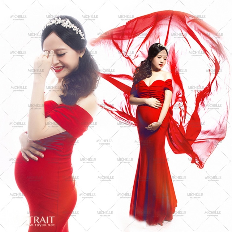 New Maternity pregnant women Photography Props Red Sexy Elegant Romantic Dress Noble Photo Shoot costume personal Free shipping