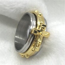 Rolling Cross Stainless Steel Rings Men New Design Jesus in Cross Gold Silver Plated Ring anillos anel
