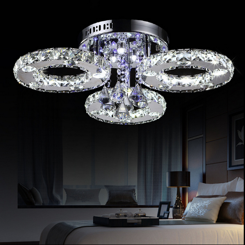 Moderne 3 kopf led kristall edelstahl deckenleuchten kurze wohnzimmer