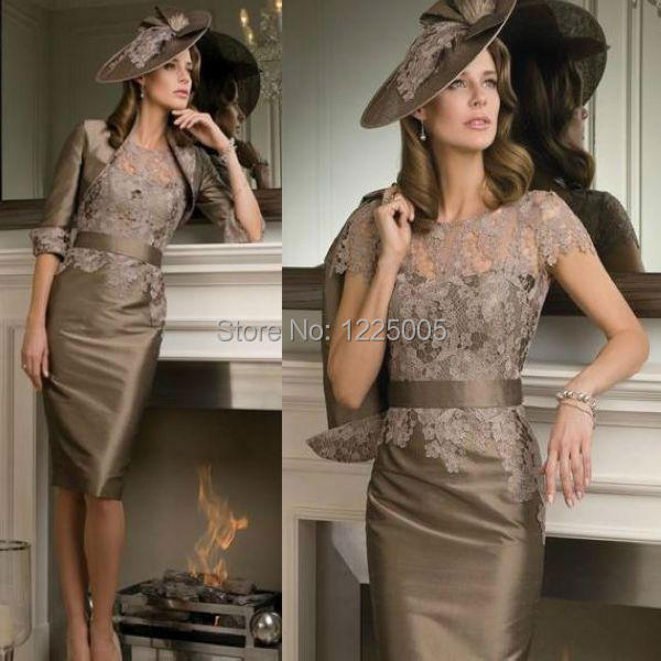 2015 Custom Made New Arrival Cheap Lace Knee length Sheath With Jacket Sexy Mother Of The