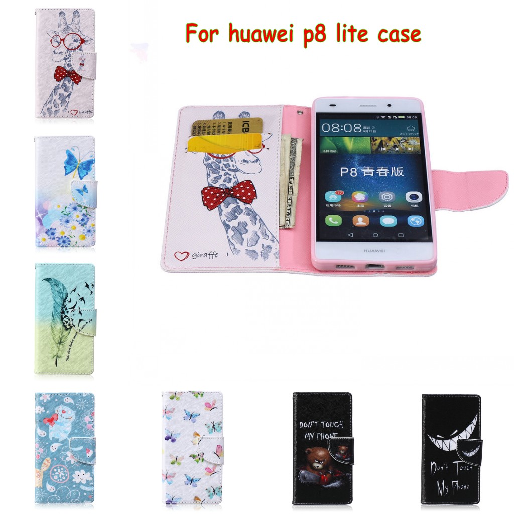 P8 Lite Painting flip font b phone b font case For Huawei P8 Lite Stand Cover