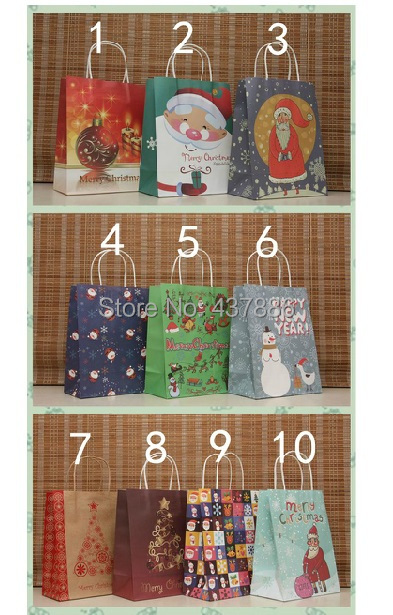 Many designs Merry Christmas deer santa claus snowman paper gift candy packaging hand bake navidad paper bags free shipping