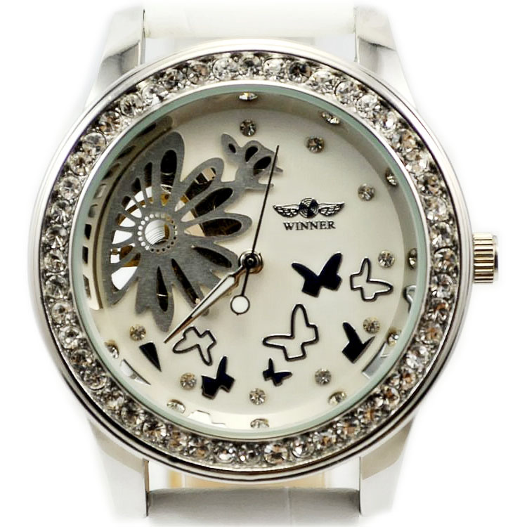 Winner with diamond fashion automatic mechanical watch casual strap brief mens watch cutout jwh092