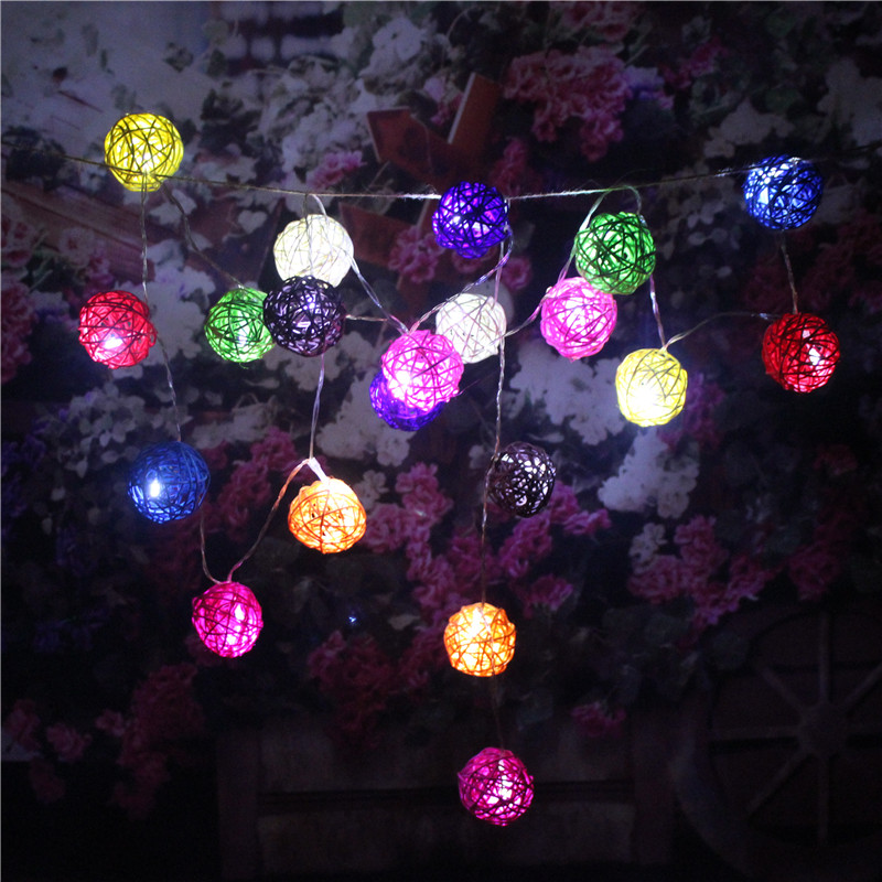 5M 20 LED 5CM Multi Color Rattan Balls Wicker String Lights Home Decor Fairy Lights Wedding ...