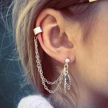 Girl Stylish Punk Rock Leaf Chain Tassel Dangle Ear Cuff Wrap Earring sterling silver and golden earrings in jewelry