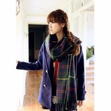 2016 Fashion Woman Winter Warm Tartan Check Neck Shawl Wrap Stole Plaid Pashmina Long Scarf Red Plaid Green plaid For Chioce