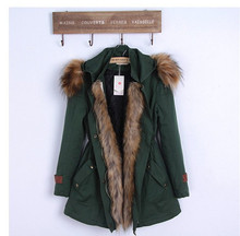 2015 New Winter coat Korean fashion loose Military green jacket women winter fur collar parka hooded