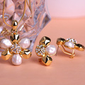 Joias Gold 18K Bijuterias Heart Indian Flower Pearl Jewelry Sets Wedding Dress Earrings Perolas Thin Necklace