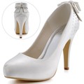 EP11034 IP Women Bride Bridesmaids Ivory White Beige High Heel Platforms Bow Rhinestone Satin Wedding Bridal