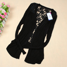 New 2015 Fashion Women Cardigan Lace Flower Sweet Candy Color Crochet Knit Blouse Sweater Cardigan Coat