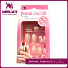 New 2014 OL beautiful short design french nail tips natural acrylic false fingernails glister fake nail 24 pcs free shipping