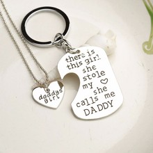 Hot Daddy&Girl Love Heart Necklace Keyring Set “there is this girl she stole my heart she calls me Daddy” Letter Pendant Jewelry