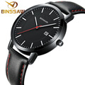 BINSSAW new 6 mm ultra thin contracted men quartz luxury fashion brand watch waterproof leather strap