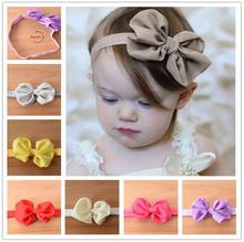 2016 10 Colors Chiffon Bowknot Baby Headbands Solid Color Girl Elastic Hair Bands Infant Flower Bow Headband XHH04192